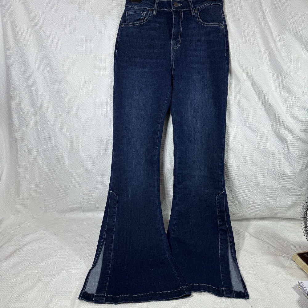 Chelsea & Violet Women's Dark Wash Denim Jeans Flare Split Legs Size 25‎